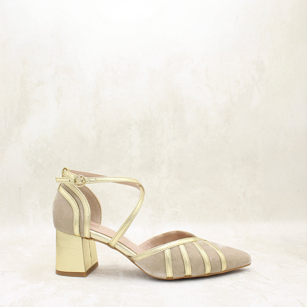 YULIETTE 5 VELVET TAUPE, METAL PLATINUM